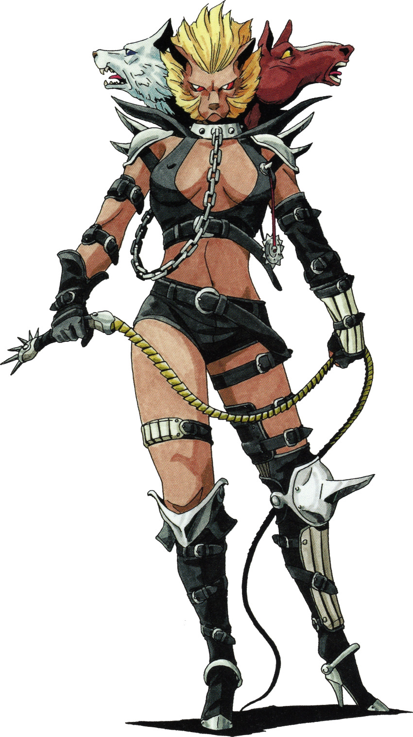 1girl, absurdres, animal_head, armor, black_gloves, black_shorts, breasts, chain
