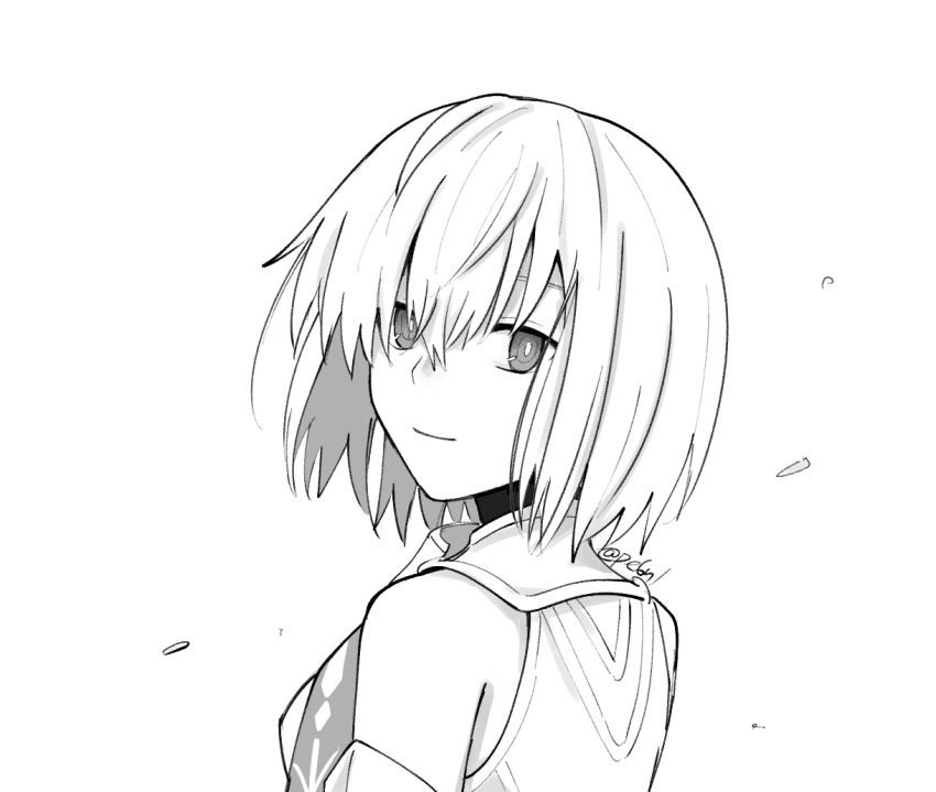 1girl, artist_name, bare_shoulders, commentary_request, fate/grand_order, fate_(series), gorget, hair_between_eyes