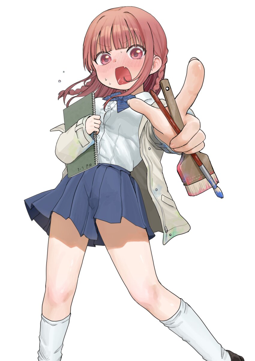 1girl, absurdres, blue_bow, blue_skirt, bow, chushui_(izumi617), commentary_request, feet_out_of_frame