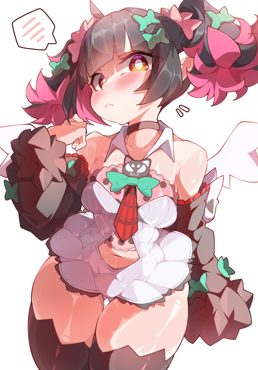 1girl, absurdres, angel, angel_wings, bare_shoulders, black_choker, black_hair, black_sleeves