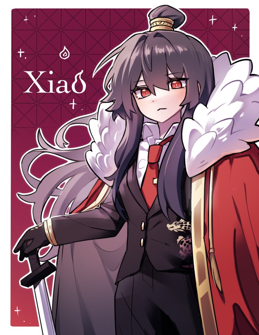 1girl, :<, black_gloves, black_hair, black_jacket, black_pants, closed_mouth, coat