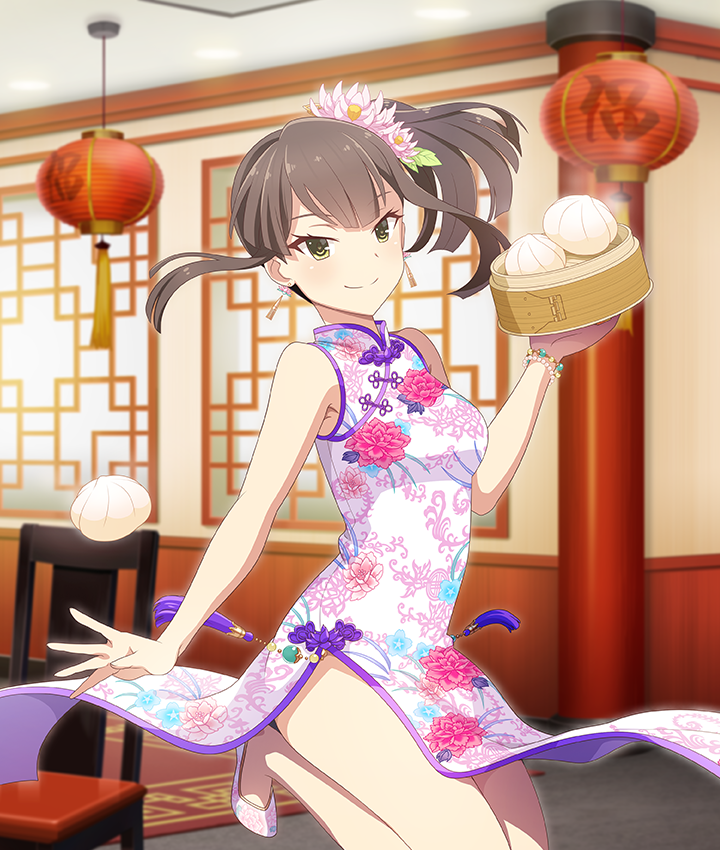 1girl, armpit_crease, bare_arms, bare_shoulders, blunt_ends, bracelet, breasts, brown_hair