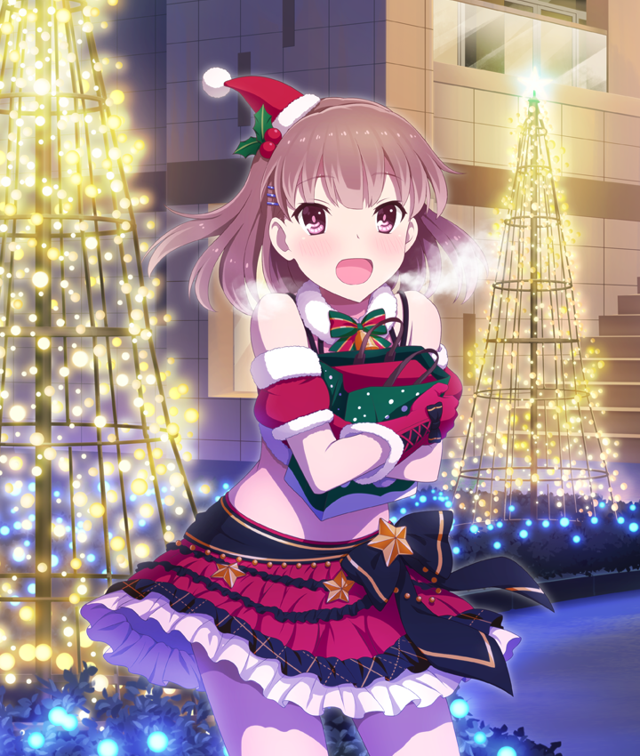 1girl, :d, armband, bag, bare_shoulders, bell_bow, black_skirt, blush