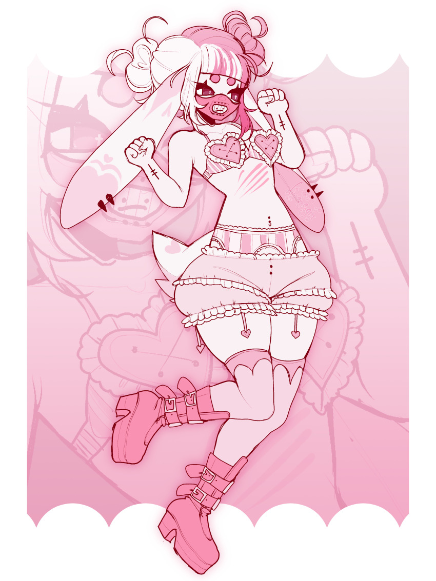 absurdres, adoptable, angelbite_(piercing), animal_ears, arm_tattoo, bloomers, blunt_bangs, boots