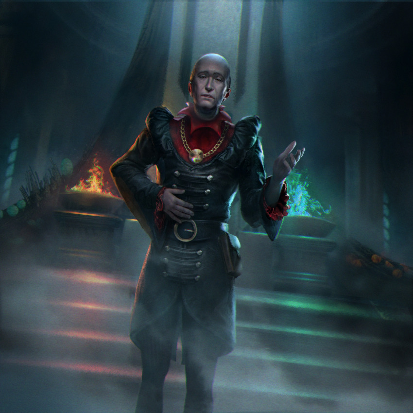 1boy, absurdres, arm_up, balding, belt, black_belt, black_coat, black_pants