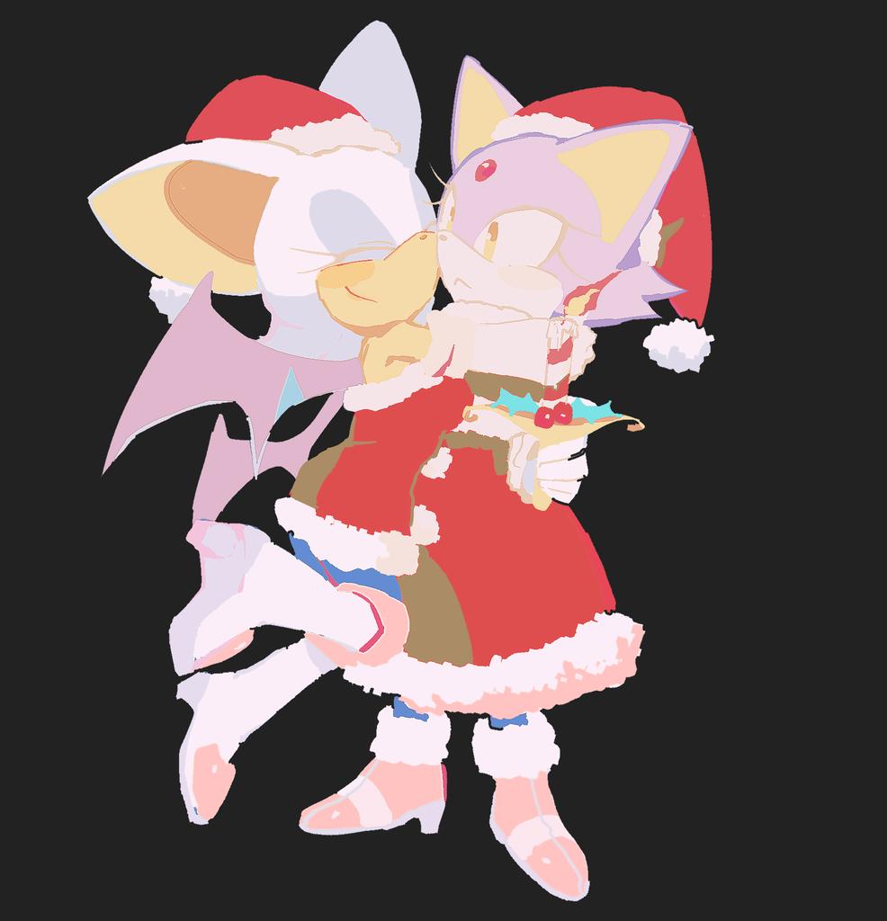 2girls, alternate_costume, animal_ears, bat_ears, bat_girl, bat_wings, blaze_the_cat, blaze_the_cat_(holiday_cheer)