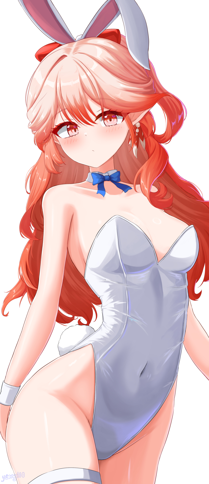 1girl, absurdres, alternate_costume, animal_ears, arknights, artist_name, bare_shoulders, blue_bow