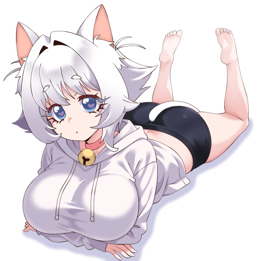 1girl, absurdres, animal_ear_fluff, animal_ears, arms_under_breasts, ass, bare_legs, barefoot