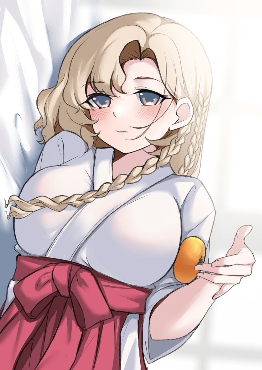 1girl, absurdres, asymmetrical_hair, blonde_hair, braid, breasts, commentary, eidsvold_(kancolle)