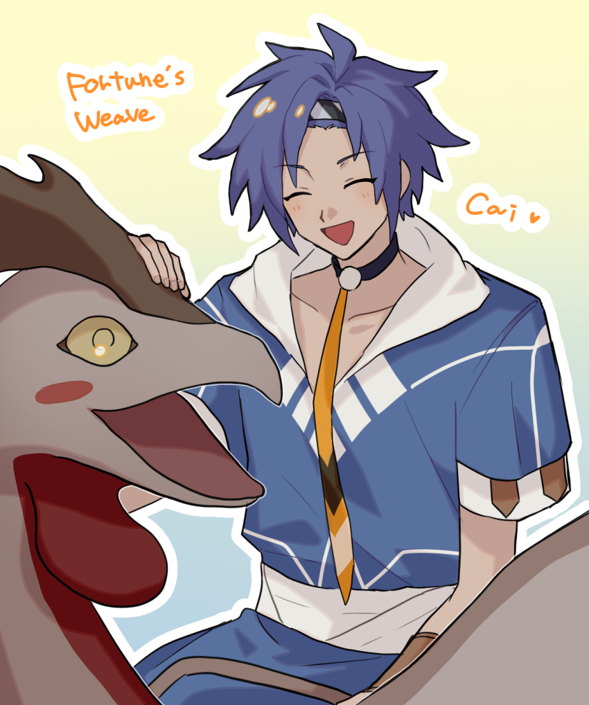 1boy, blue_hair, blue_hoodie, cai_(fire_emblem), commentary_request, dark-skinned_male, dark_skin, fire_emblem