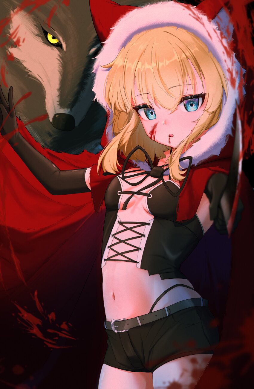 1girl, absurdres, animal, animal_ears, belt, black_gloves, black_panties, black_ribbon