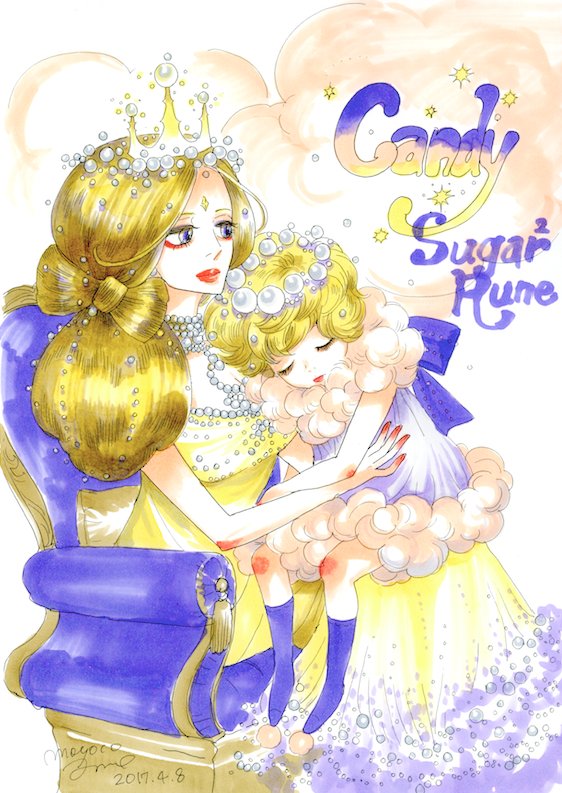 2girls, anno_moyoco, blonde_hair, candy_mieux, child, closed_eyes, commentary_request, copyright_name