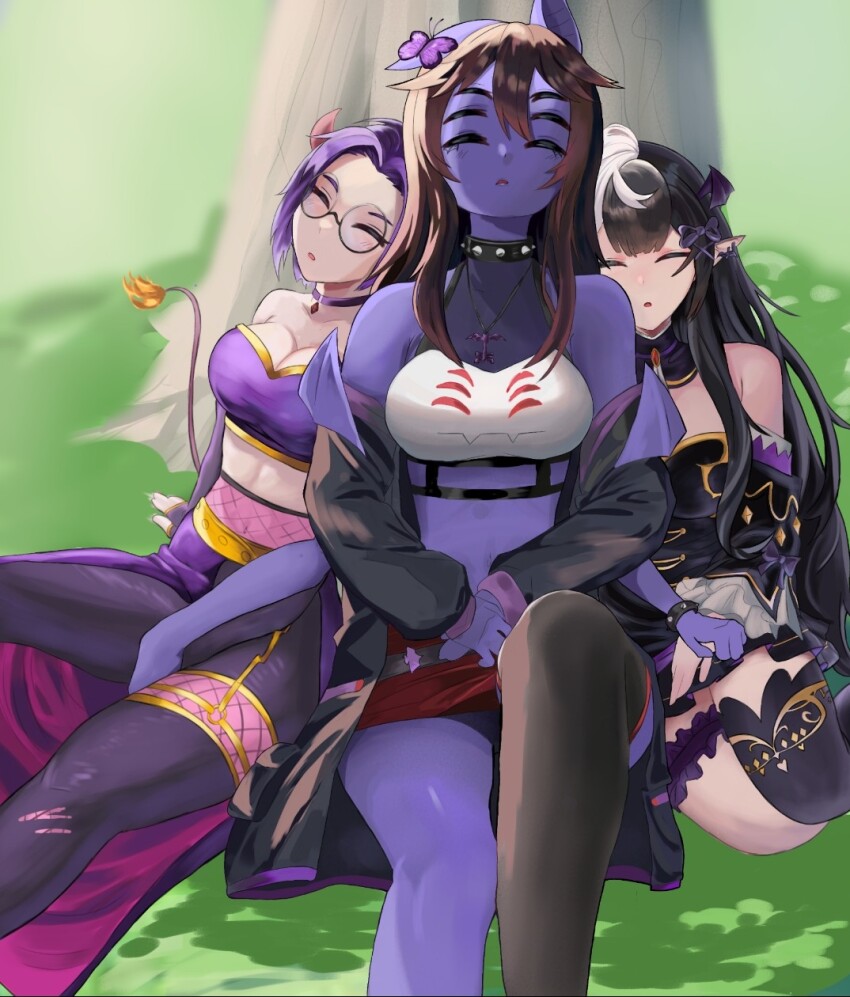 animal_ears, arthropod_girl, bat_ears, black_hair, brown_hair, bug, butterfly, choker