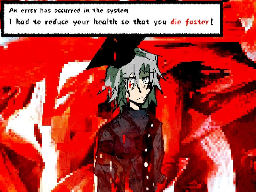 1boy, armband, black_hat, blood, blood_on_clothes, blood_on_face, blue_shirt, buttons