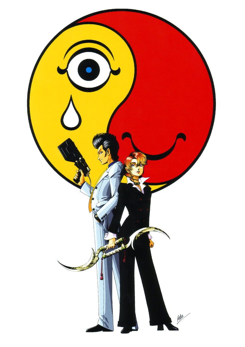 absurdres, artist_name, black_hair, brown_hair, devil_summoner_(game), devil_summoner_(series), formal_clothes, gump_(devil_summoner)