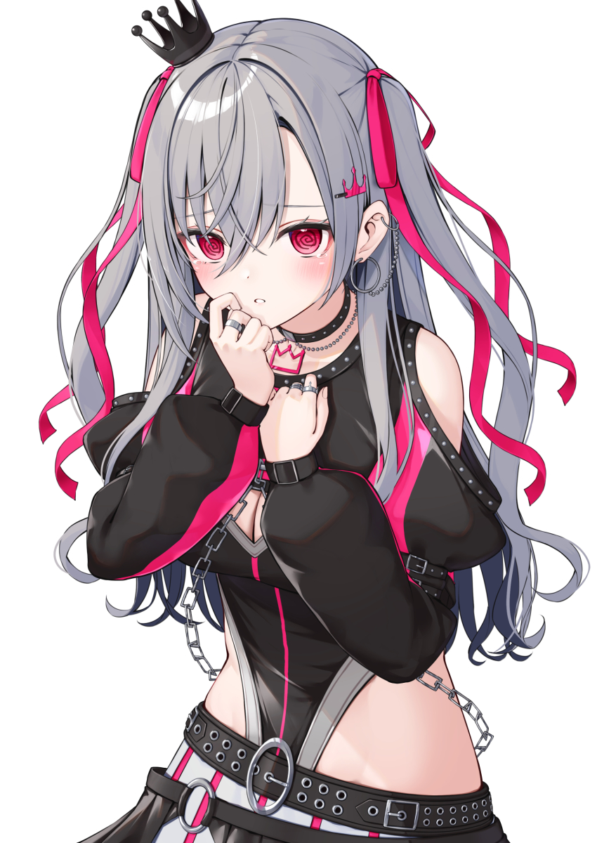 1girl, @_@, absurdres, belt, black_belt, black_choker, black_crown, black_leotard