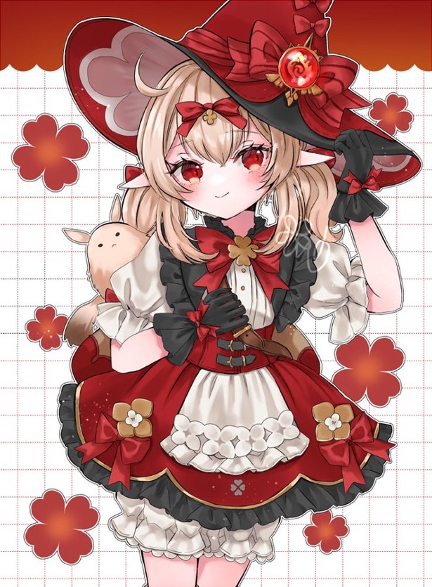 1girl, black_gloves, blonde_hair, blush, closed_mouth, commentary_request, cowboy_shot, genshin_impact