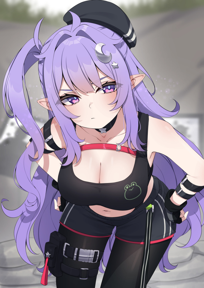 1girl, absurdres, beret, black_choker, black_gloves, black_hat, black_pants, black_pantyhose