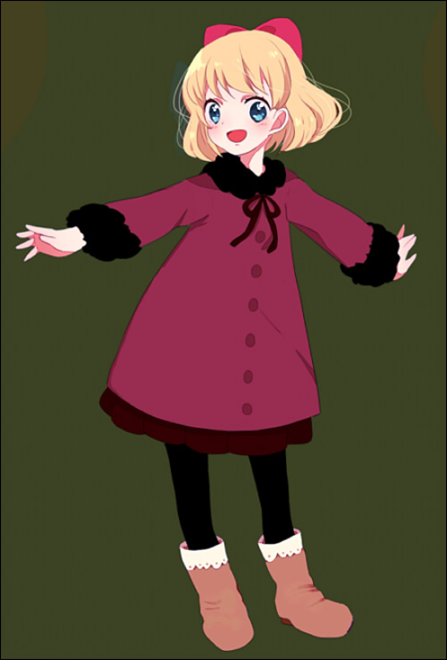 1girl, bad_id, bad_pixiv_id, blonde_hair, blue_eyes, child, coat, female_focus, kohori, mother_(series), mother_2, nintendo, pantyhose, paula_(mother_2), ribbon, smile, solo