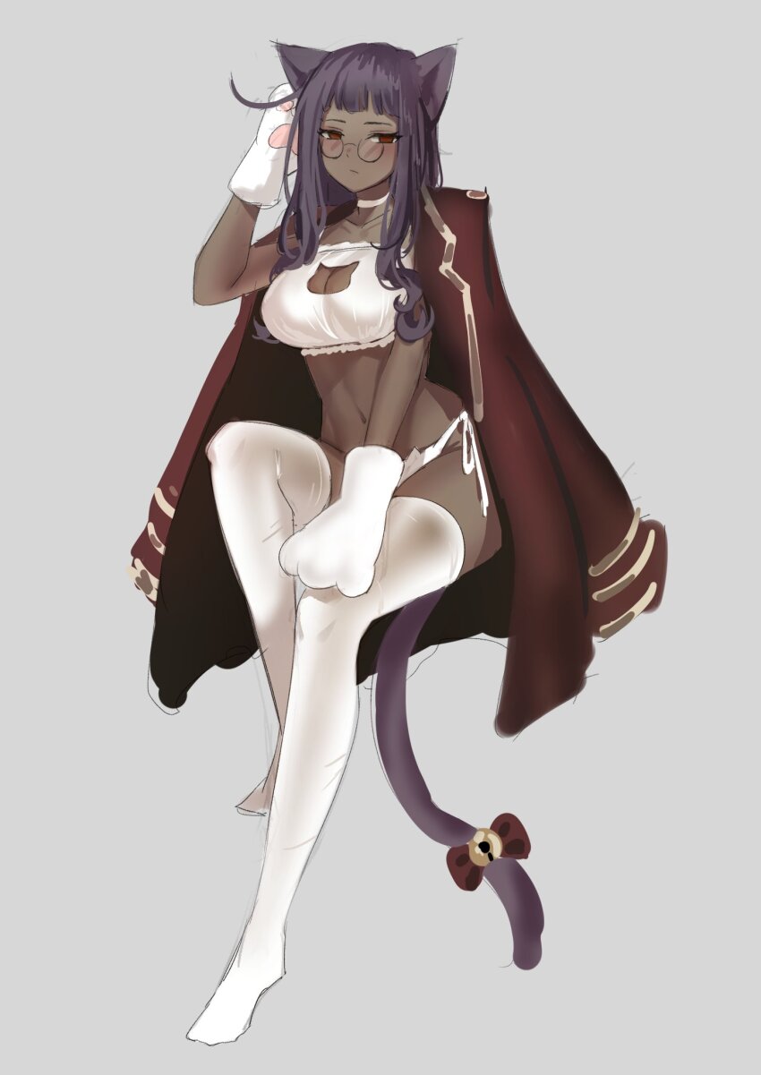 1girl, ahoge, animal_ears, animal_hands, bra, breasts, cat_cutout, cat_ear_panties