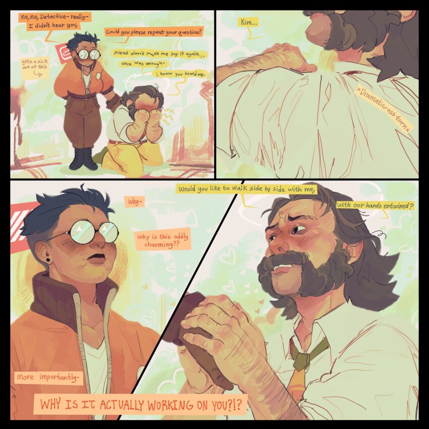 2boys, absurdres, arm_hair, beard, black_hair, blush, bomber_jacket, boots