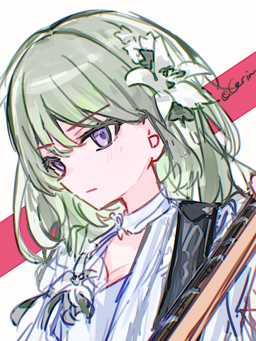 1girl, absurdres, bang_dream!, bang_dream!_our_notes, blush, closed_mouth, commentary_request, green_hair