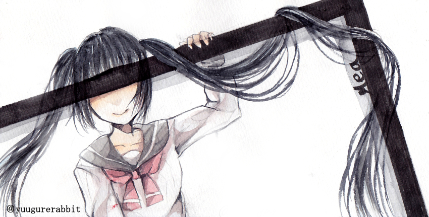 1girl, artist_name, double_suicide, highres, original, painting_(medium), sailor_collar, totoki_mea