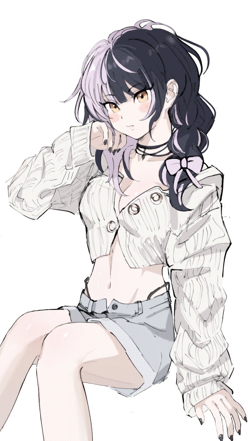 1girl, absurdres, alternate_costume, alternate_hairstyle, black_choker, black_hair, black_nails, black_panties