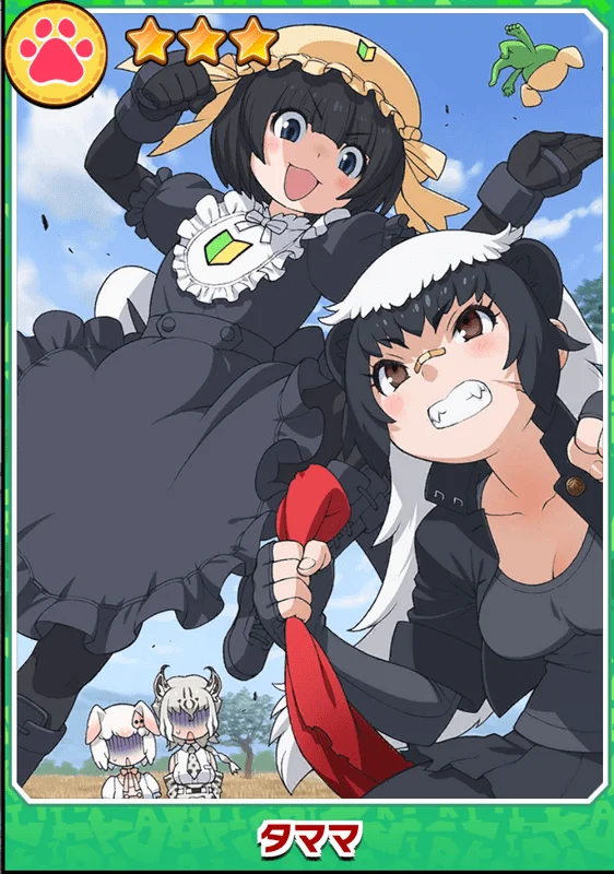 animal_ears, apron, bobcat_(kemono_friends), dress, extra_ears, kemono_friends, kemono_friends_3, keroro, keroro_gunsou, maid, maid_apron, maid_headdress, official_art, pig_(kemono_friends), ratel_(kemono_friends), tamama_(kemono_friends), yoshizaki_mine