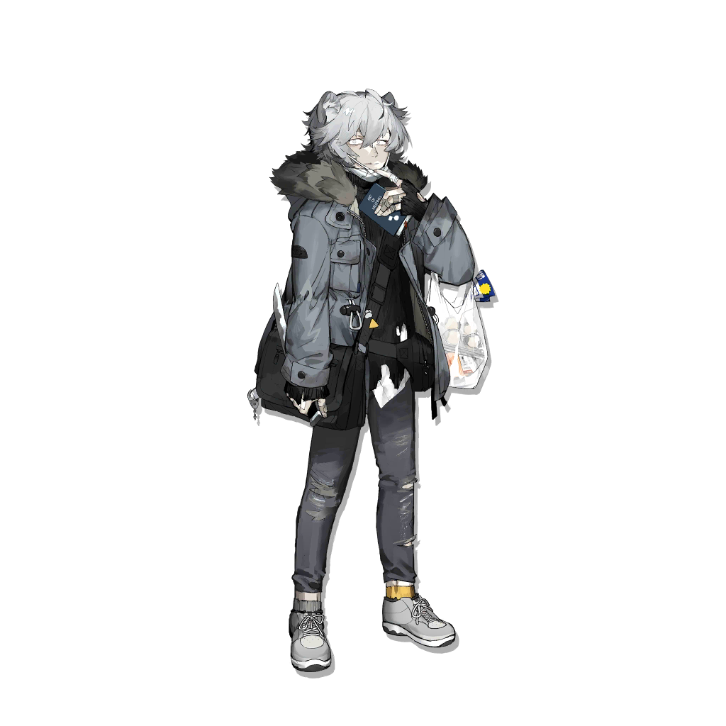 1boy, a_gui, animal_ears, arknights, bag, bags_under_eyes, bandaid, bandaid_on_cheek