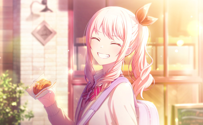 1other, akiyama_mizuki, bag, blurry, blurry_background, bokeh, bow, bowtie