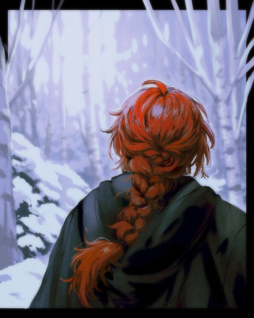 1boy, black_border, black_cape, border, braid, braided_ponytail, cape, commentary