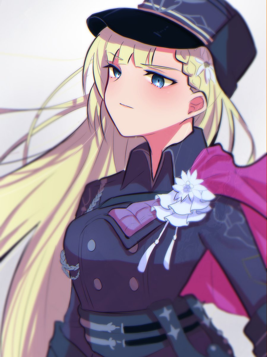 1girl, black_hat, blonde_hair, blue_eyes, blue_eyeshadow, clarice_(rune_factory), commentary_request, emika44kiyo