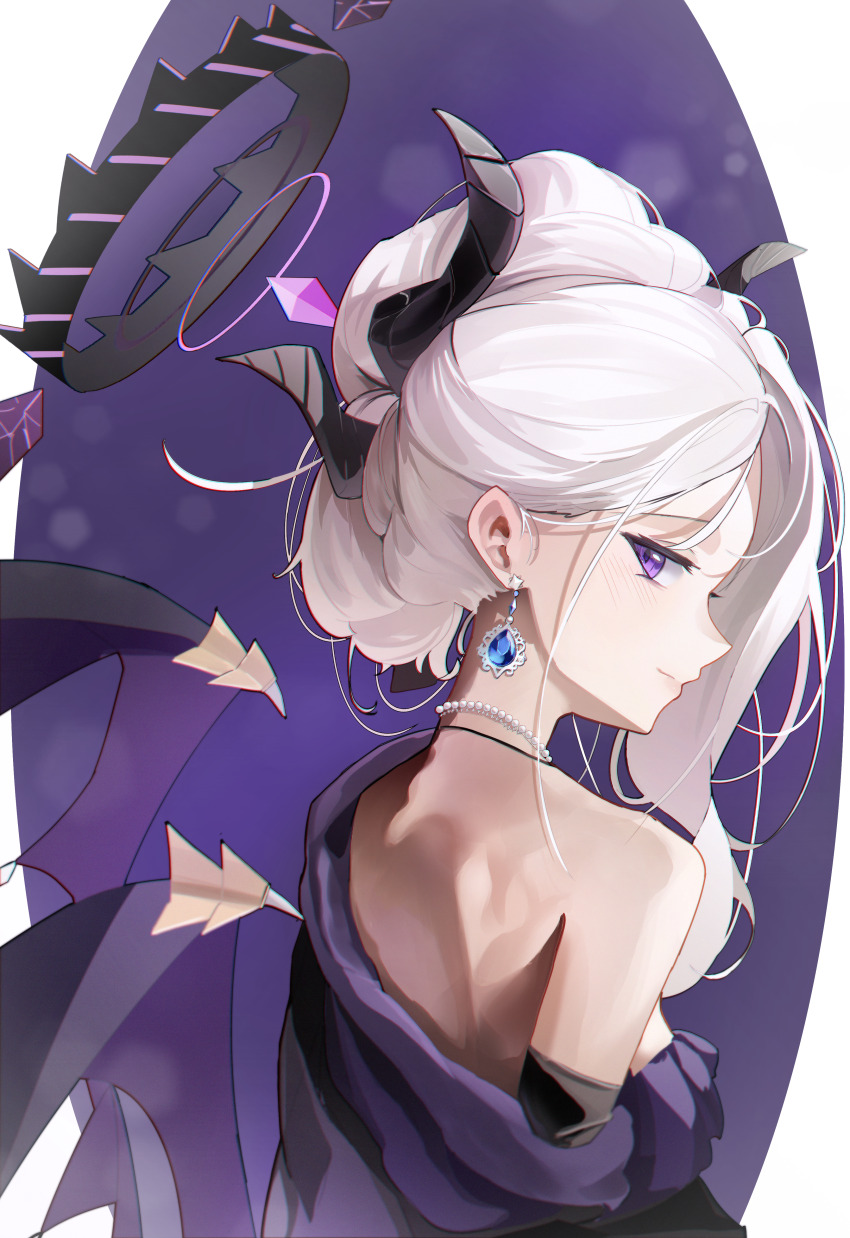 1girl, absurdres, black_halo, blue_archive, chinese_commentary, commentary, demon_girl, demon_horns