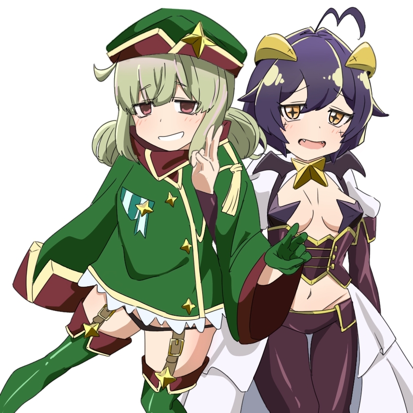 +_+, 2girls, antenna_hair, araga_kiwi, arm_at_side, black_panties, blazer, blush