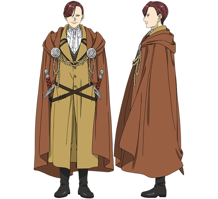 1boy, black_shoes, boots, brown_cloak, brown_eyes, brown_hair, cloak, collared_shirt