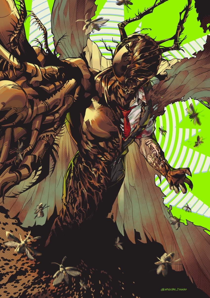 1boy, absurdres, arthropod_boy, arthropod_limbs, black_vest, bug, cockroach, collared_shirt