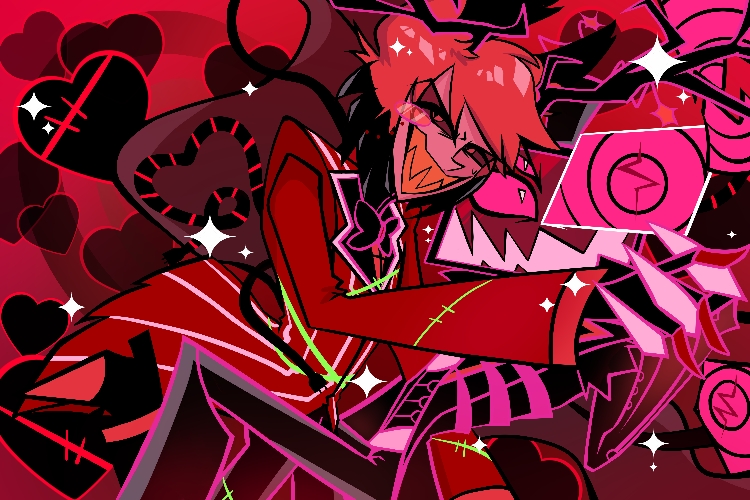 2boys, alastor_(hazbin_hotel), animal_ears, annoyed, black_bow, black_bowtie, bow, bowtie