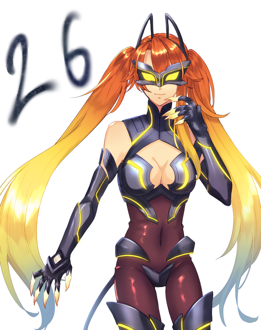 1girl, animal_ear_hairband, animal_ears, armor, bare_shoulders, black_bodysuit, blonde_hair, bodysuit