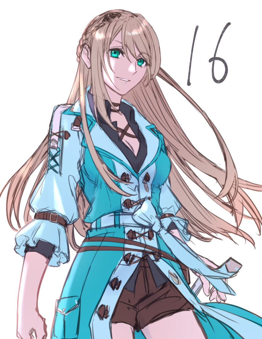 1girl, braid, breasts, brown_hair, countdown, crown_braid, eiyuu_densetsu, elaine_auclair