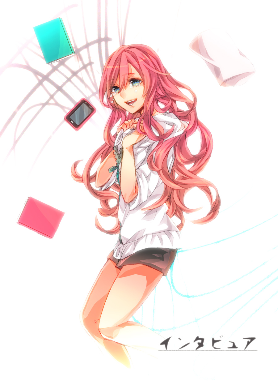 1girl, blue_eyes, mp3_player, female_focus, highres, ipod, long_hair, megurine_luka