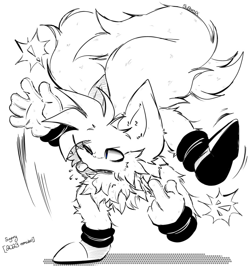 !, 2023, absurdres, chest_fur, fox, greyscale, highres, luther_artwright_(needlemouse)