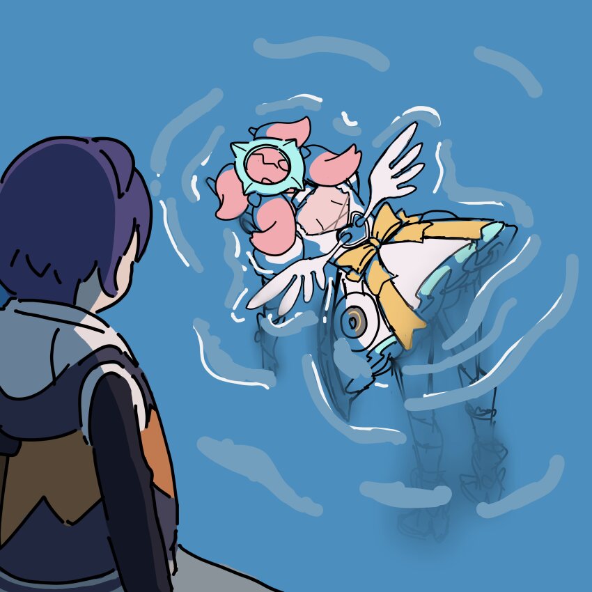 2girls, absurdres, afloat, aria_(zenless_zone_zero), back_bow, backless_dress, backless_outfit, belle_(zenless_zone_zero)