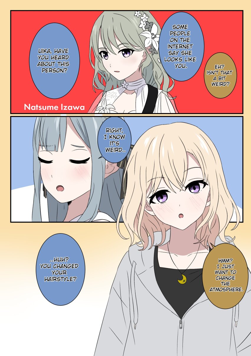 3girls, absurdres, bang_dream!, bang_dream!_it's_mygo!!!!!, bang_dream!_our_notes, blonde_hair, blue_hair, blush