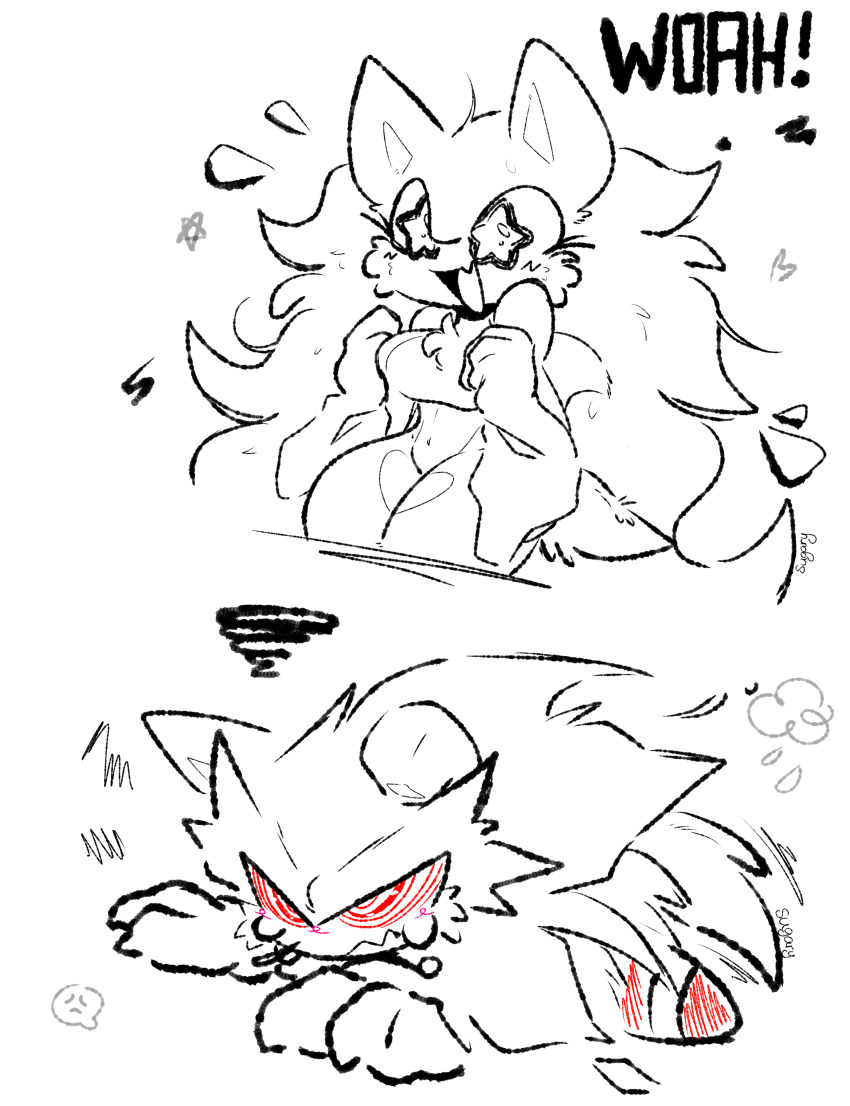 +_+, 1boy, 1girl, 2024, absurdres, angry, crying, crying_with_eyes_open, curvy, excited, fingernails, super_sonic_(sonic_the_comic), greyscale, highres, monochrome, red_shoes, sharp_fingernails, shoes, sonic.exe, sonic_(series), sonic_the_hedgehog, star_(symbol), super_sonic, tears, vitrioo, watermark