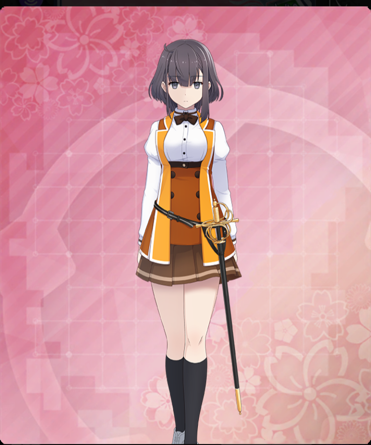 1girl, black_bow, black_bowtie, black_socks, bow, bowtie, breasts, brown_skirt