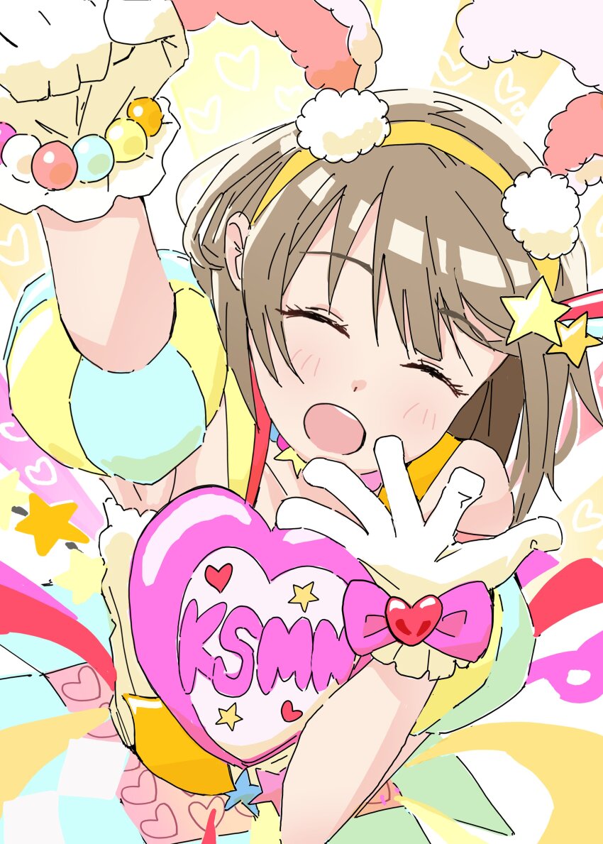 1girl, :d, ^_^, absurdres, animal_ear_hairband, animal_ears, blue_sleeves, blush