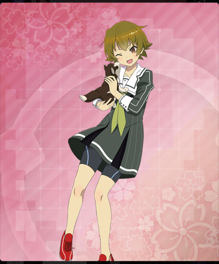 1girl, ;d, bike_shorts, black_shorts, brown_dog, brown_eyes, buttons, dog