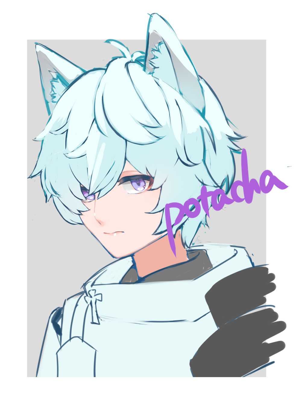 1boy, animal_ears, blue_eyes, closed_mouth, commentary_request, fubuki_(rune_factory), hair_over_one_eye, highres