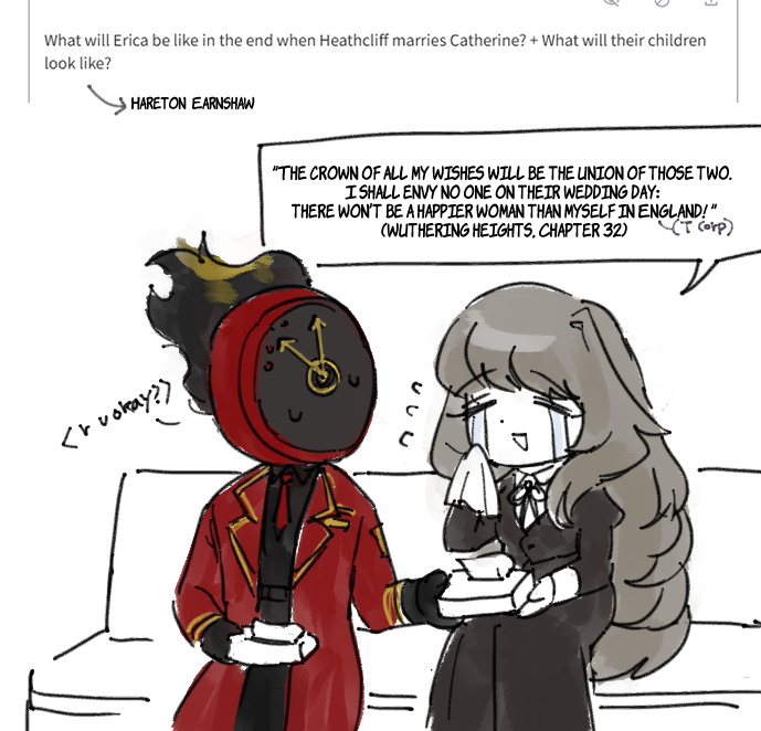 1girl, 1other, analog_clock, black_dress, black_gloves, black_pants, black_shirt, brown_hair